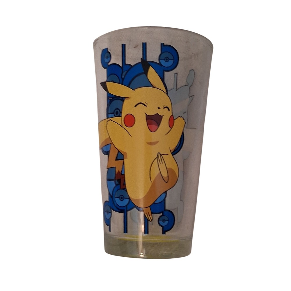 Pokemon Pikachu Just Funky Glass Tumbler 16oz Blue Poke Ball Nintendo 2016